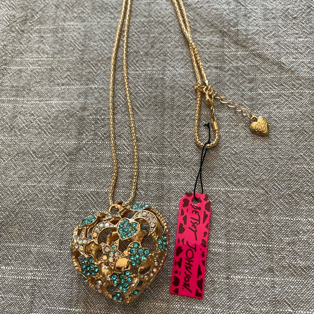 Gold Heart Pendant Necklace with Blue Accents